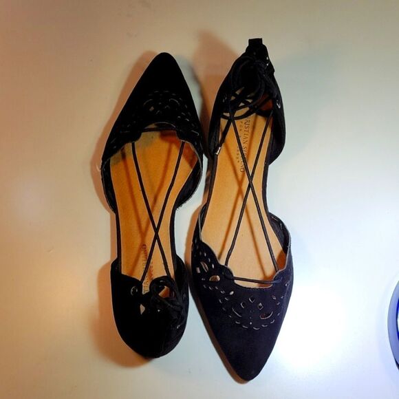 CHRISTIAN SIRIANO SUEDE LACE UP CUT OUT POINTED TOE FLAT SHOE - Picture 9 of 16